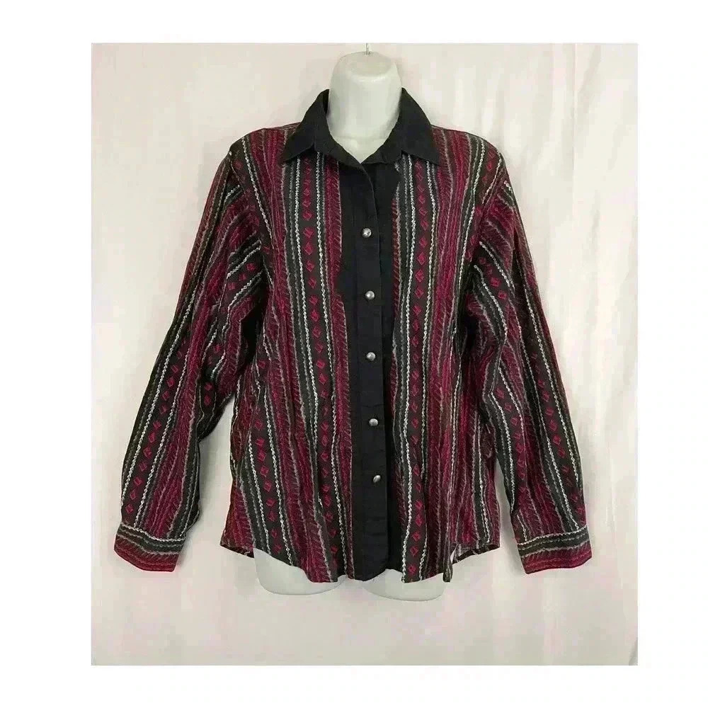 VTG Wrangler Western Wear Blouse Sz XL Collared Women'sβ 100% Cotton